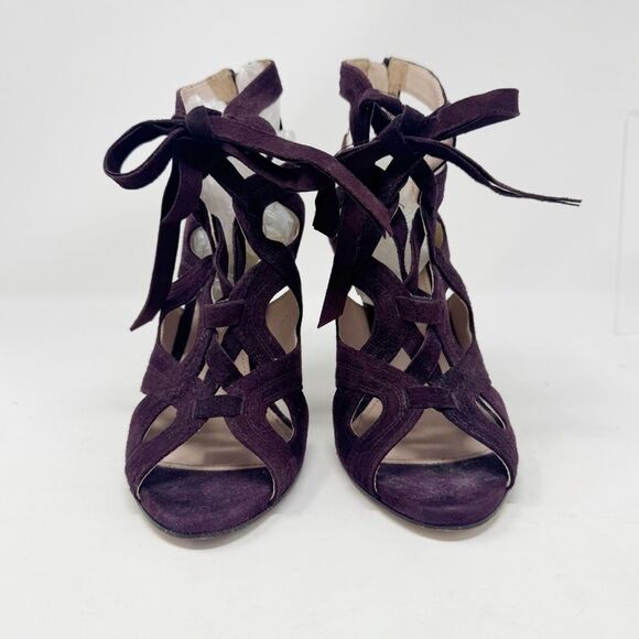 MIU MIU | Deep Purple Suede Strappy Heels Booties Women’s Size 37.5 (7-7.5) - Picture 2 of 12